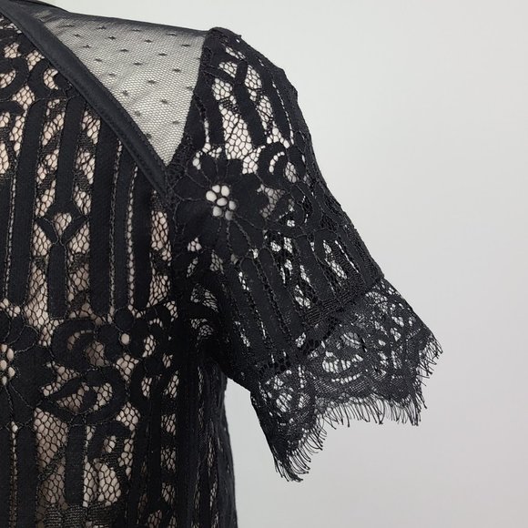 DEX Nude Black Lace Short Sleeve Top Size M - Picture 6 of 14